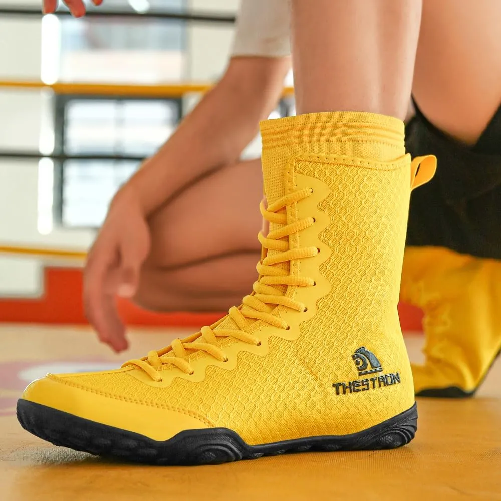 THESTRON Men's Professional Boxing Wrestling Shoes Breathable Fighting Training Boots Male Combat Shoes Man High Top Fitness Sports Sneakers