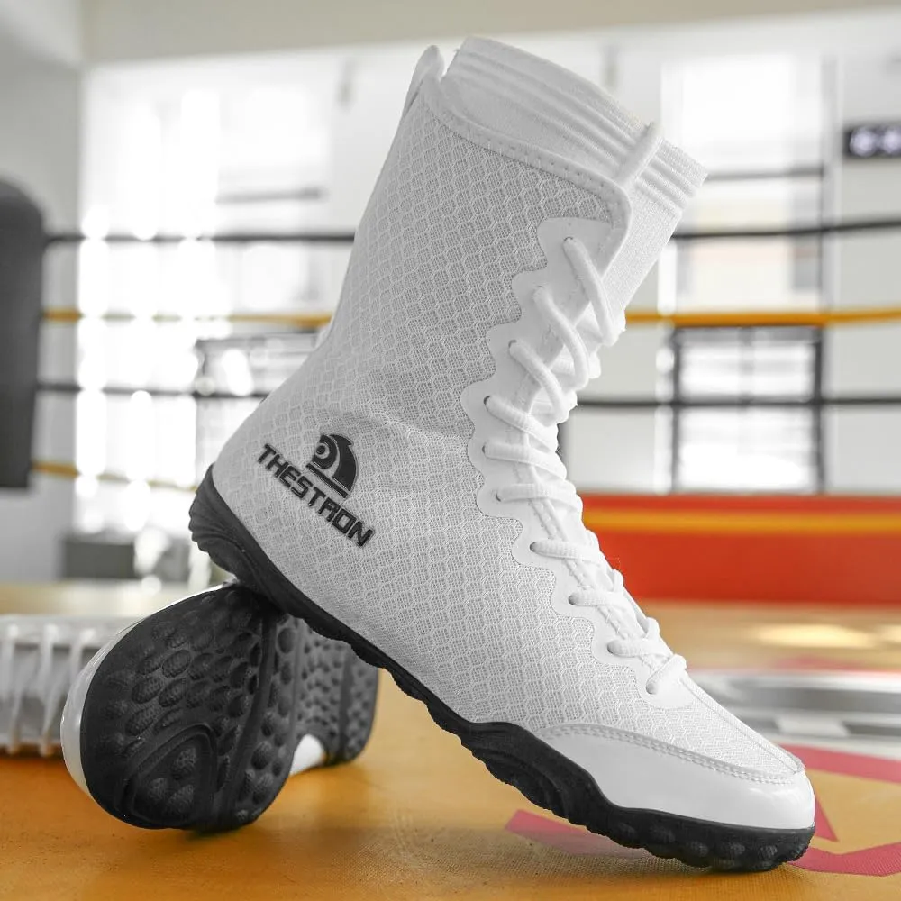 THESTRON Men's Professional Boxing Wrestling Shoes Breathable Fighting Training Boots Male Combat Shoes Man High Top Fitness Sports Sneakers