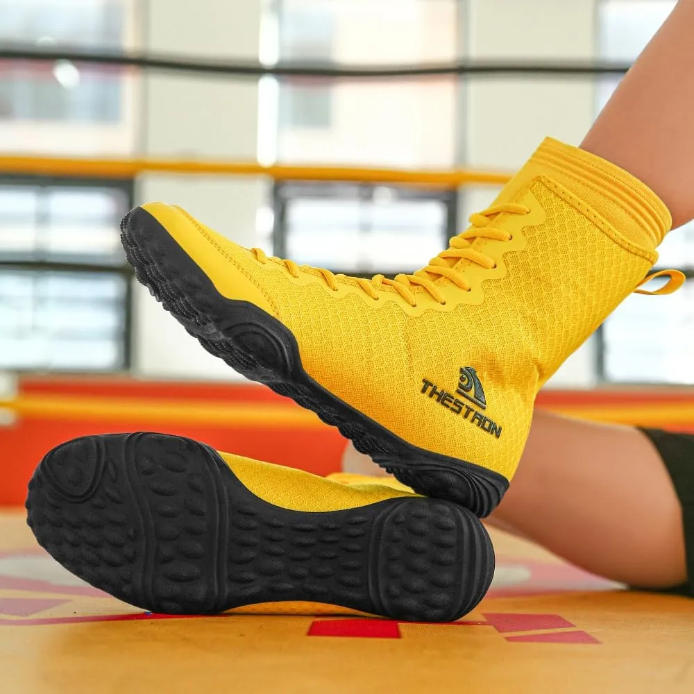 THESTRON Men's Professional Boxing Wrestling Shoes Breathable Fighting Training Boots Male Combat Shoes Man High Top Fitness Sports Sneakers