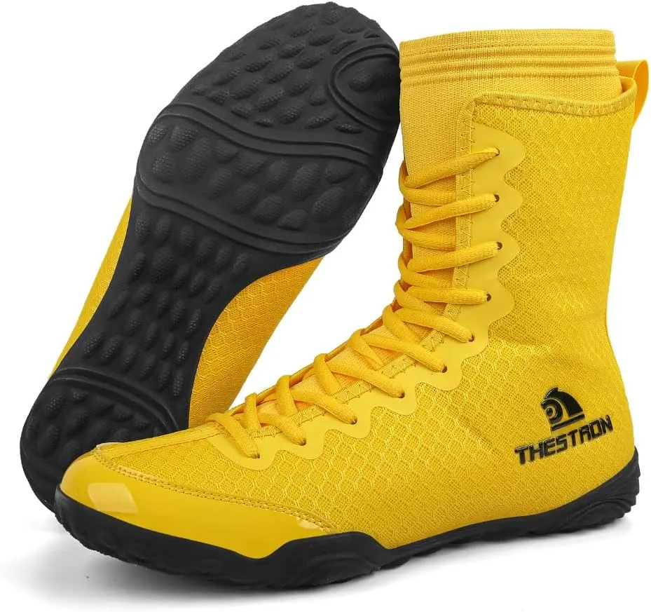 THESTRON Men's Professional Boxing Wrestling Shoes Breathable Fighting Training Boots Male Combat Shoes Man High Top Fitness Sports Sneakers