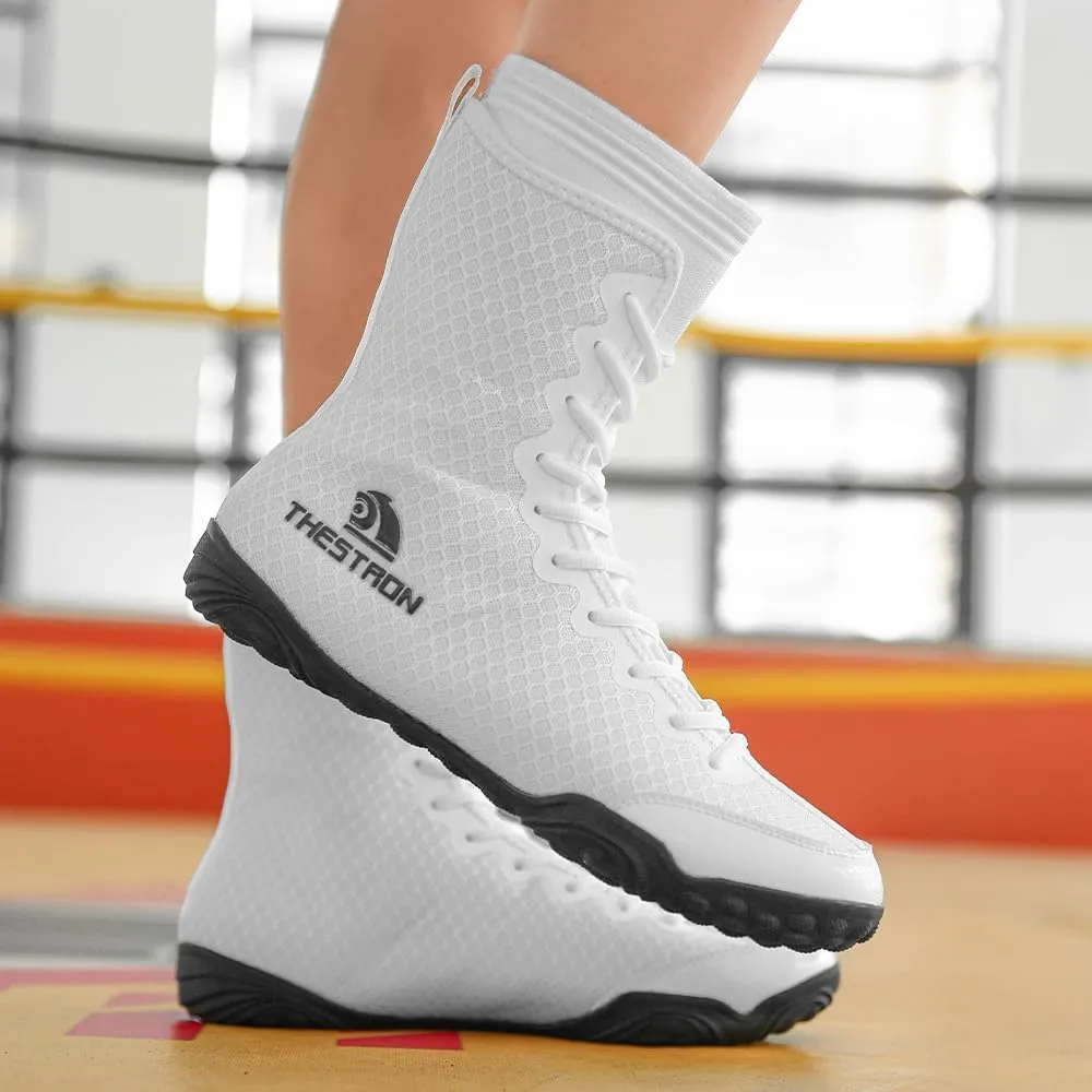 THESTRON Men's Professional Boxing Wrestling Shoes Breathable Fighting Training Boots Male Combat Shoes Man High Top Fitness Sports Sneakers