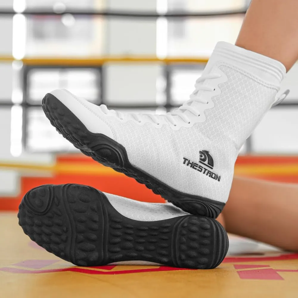 THESTRON Men's Professional Boxing Wrestling Shoes Breathable Fighting Training Boots Male Combat Shoes Man High Top Fitness Sports Sneakers