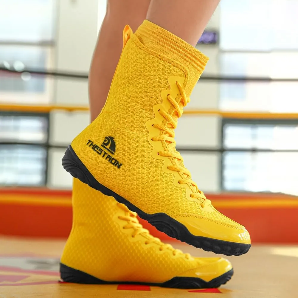 THESTRON Men's Professional Boxing Wrestling Shoes Breathable Fighting Training Boots Male Combat Shoes Man High Top Fitness Sports Sneakers