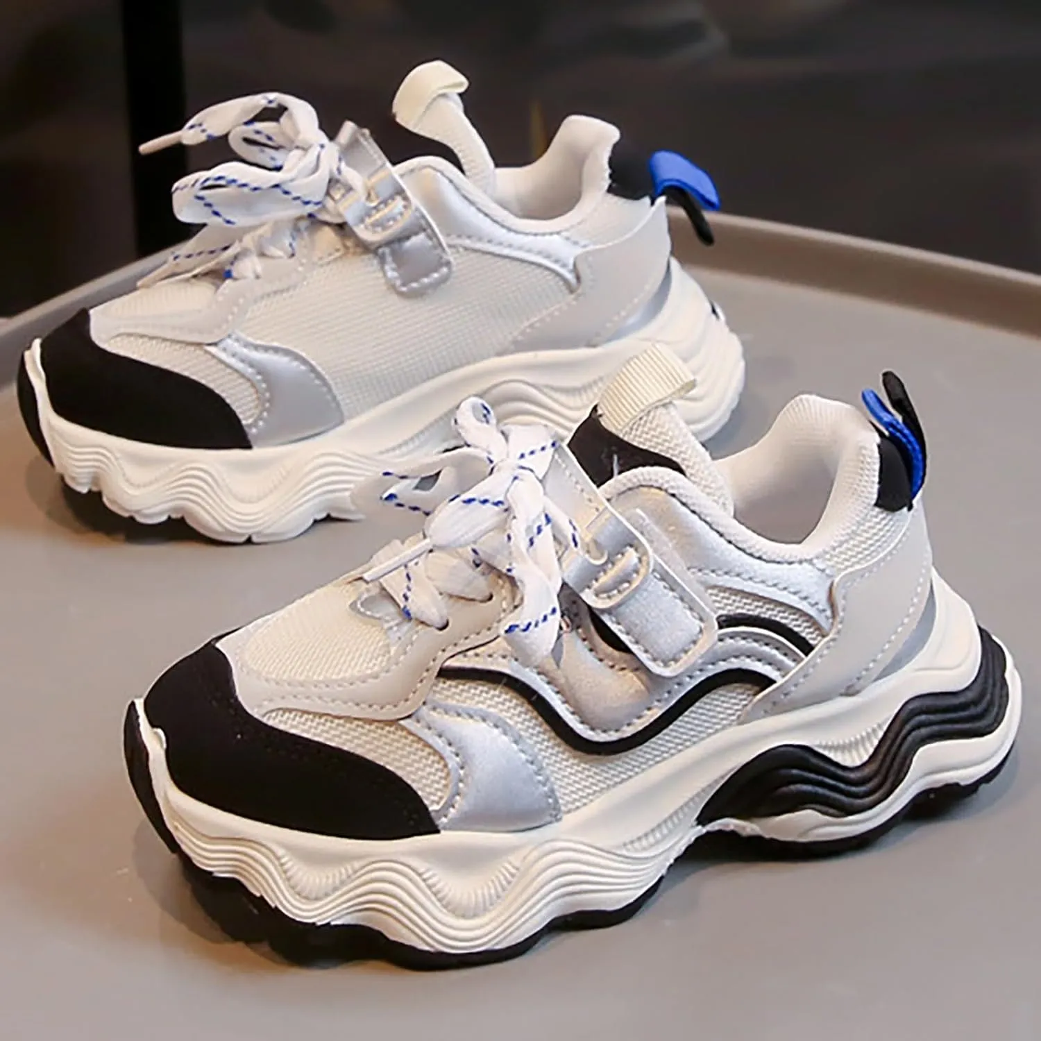 Toddler Kids Sneakers Boys Girls Lightweight Breathable Strap Athletic Tennis Lace-Up Shoes for Running Walking