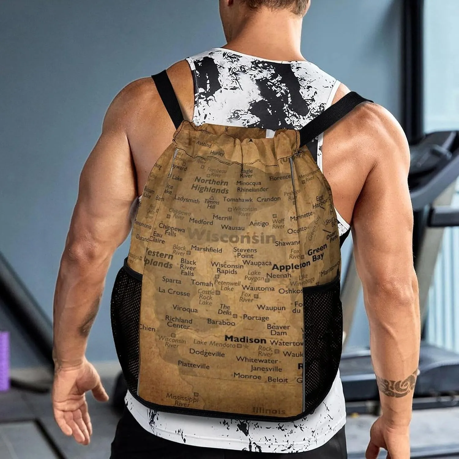 Vintage Maps of Wisconsin Storage Bag Drawstring Sports Pocket Backpack, Shoe Bags, Multi-Function Bags
