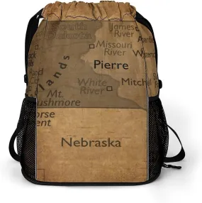 Vintage Maps of Wisconsin Storage Bag Drawstring Sports Pocket Backpack, Shoe Bags, Multi-Function Bags