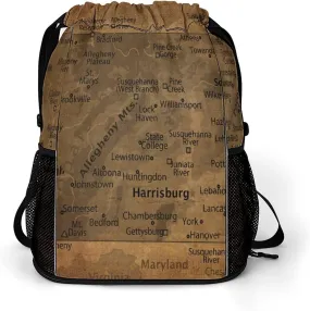 Vintage Maps of Wisconsin Storage Bag Drawstring Sports Pocket Backpack, Shoe Bags, Multi-Function Bags