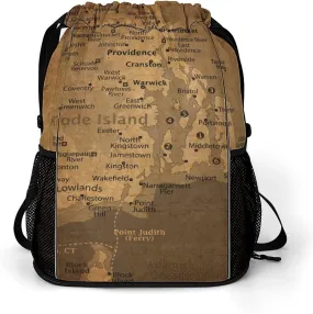 Vintage Maps of Wisconsin Storage Bag Drawstring Sports Pocket Backpack, Shoe Bags, Multi-Function Bags