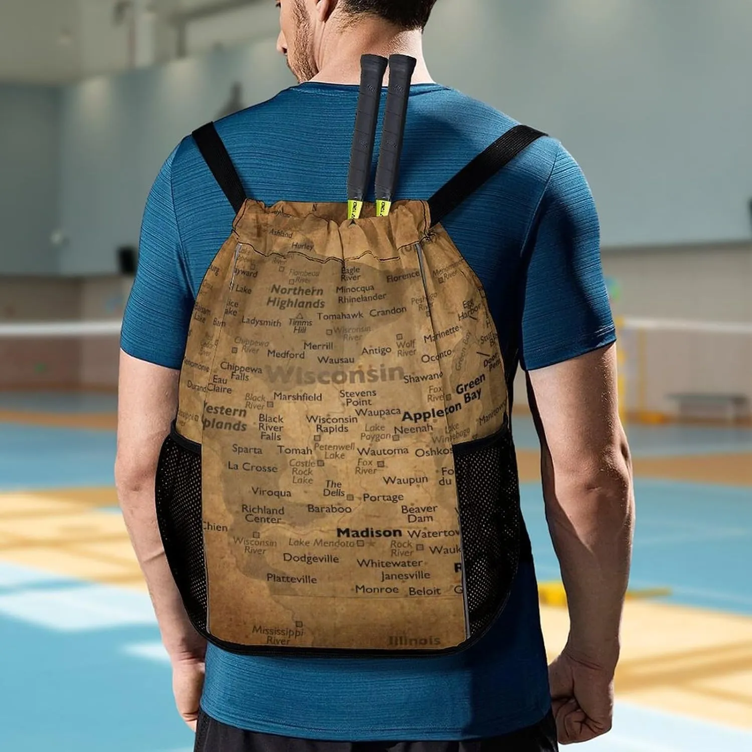 Vintage Maps of Wisconsin Storage Bag Drawstring Sports Pocket Backpack, Shoe Bags, Multi-Function Bags