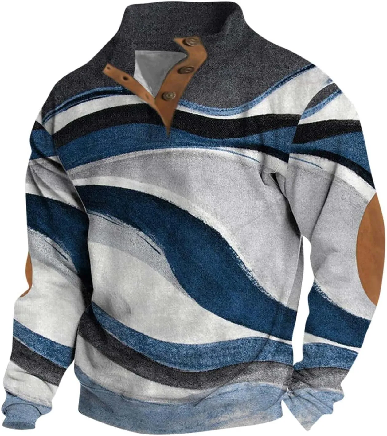 WANZZXCSL Sweatshirts for Men 2024 Fall Casual Aztec Print Pullover Long Sleeve High Henley Neck Loose Fitting Hoodie