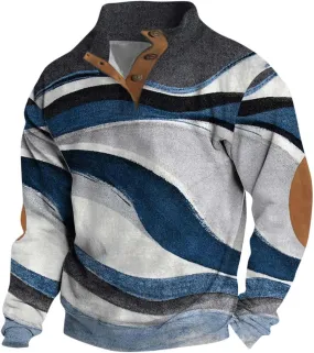 WANZZXCSL Sweatshirts for Men 2024 Fall Casual Aztec Print Pullover Long Sleeve High Henley Neck Loose Fitting Hoodie