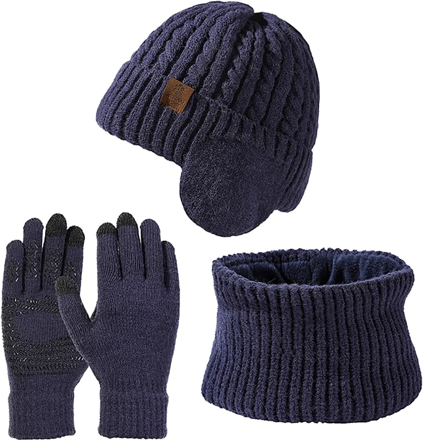 Warmer Winter Warm Knitted Sets Slouchy Beanie Hats Neck Scarves Touchscreen Gloves Scarf 3 Pieces Set for Men Women