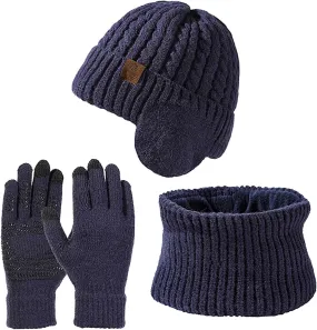Warmer Winter Warm Knitted Sets Slouchy Beanie Hats Neck Scarves Touchscreen Gloves Scarf 3 Pieces Set for Men Women