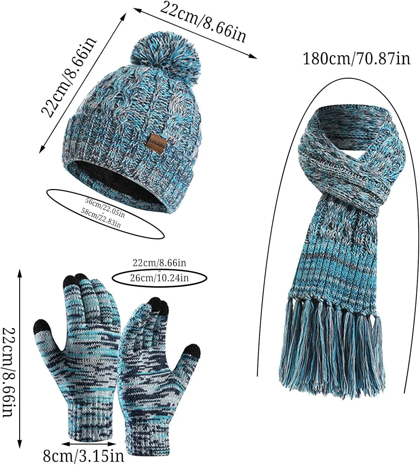 Warmer Winter Warm Knitted Sets Slouchy Beanie Hats Neck Scarves Touchscreen Gloves Scarf Themal Set for Men Women