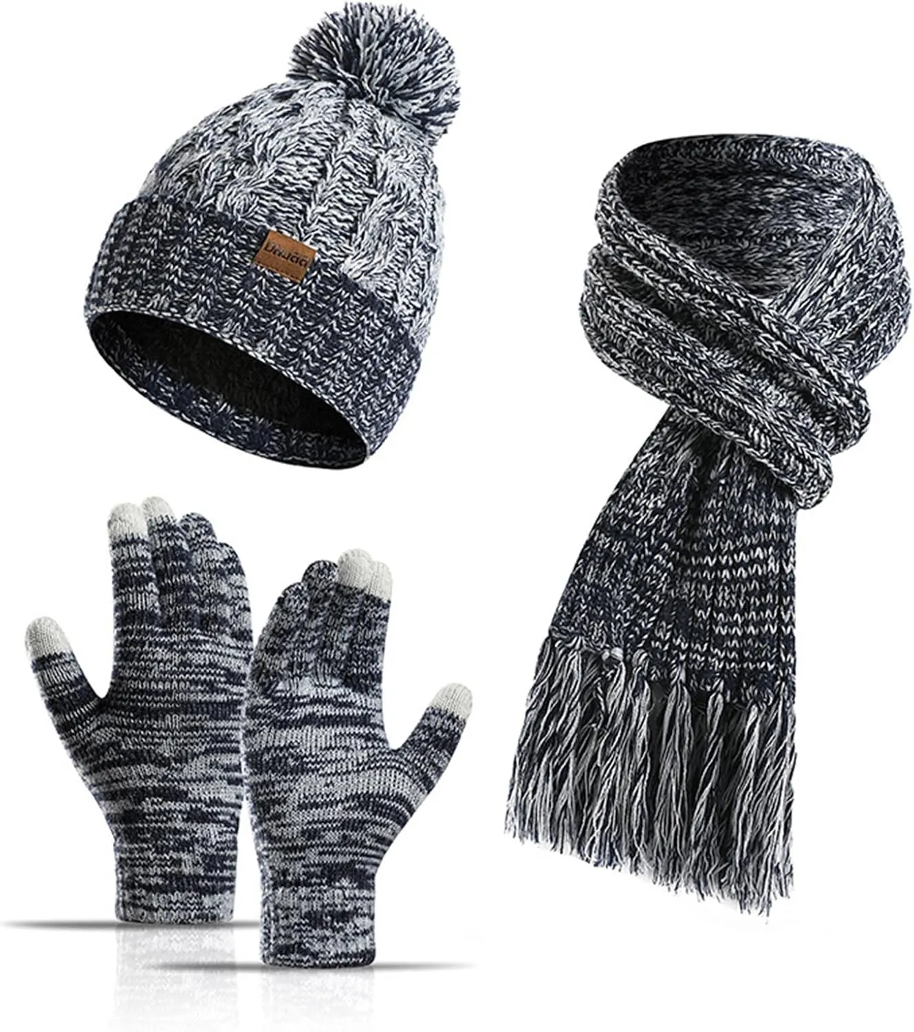 Warmer Winter Warm Knitted Sets Slouchy Beanie Hats Neck Scarves Touchscreen Gloves Scarf Themal Set for Men Women