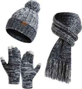 Warmer Winter Warm Knitted Sets Slouchy Beanie Hats Neck Scarves Touchscreen Gloves Scarf Themal Set for Men Women