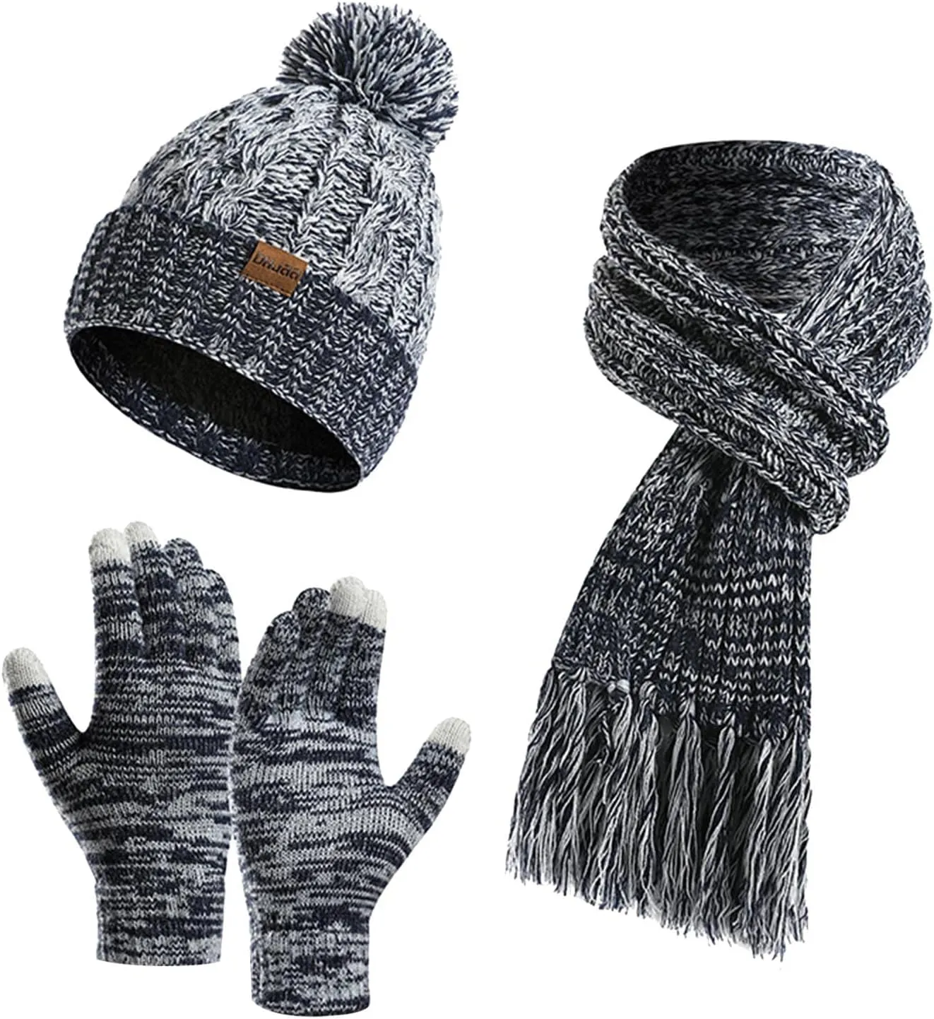 Warmer Winter Warm Knitted Sets Slouchy Beanie Hats Neck Scarves Touchscreen Gloves Scarf Themal Set for Men Women