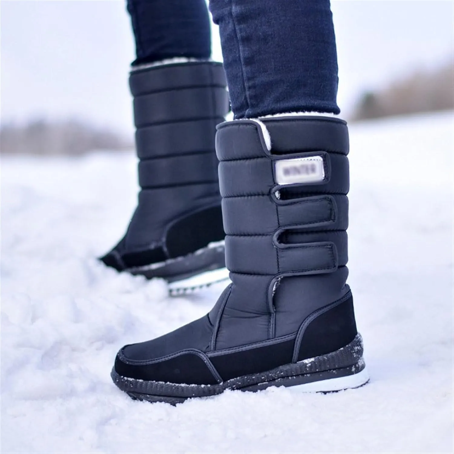 Water Resistant Hiking Boots for Men, Men's Winter Warm Waterproof Fur Lined Anti Slip Tall Snow Boots, Paste Light Walking Boots, for Working Camping, Hiker, Trekking, Trail
