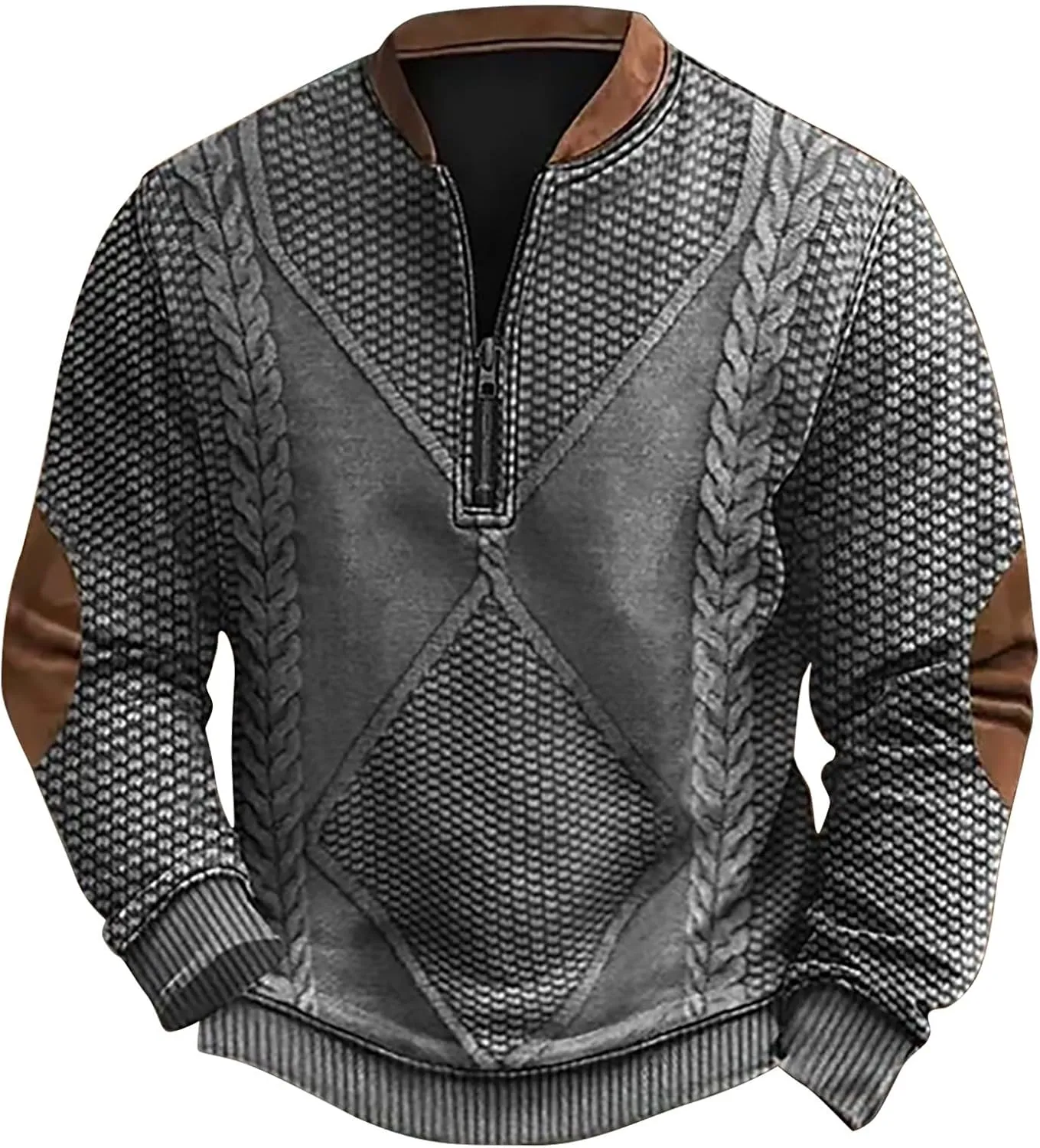 Whitecloths Life Clothing Men Vintage 3D Sweater Cable Knit Print Hoodie Whitecloths Stand Collar Zip-Up Sweatshirt
