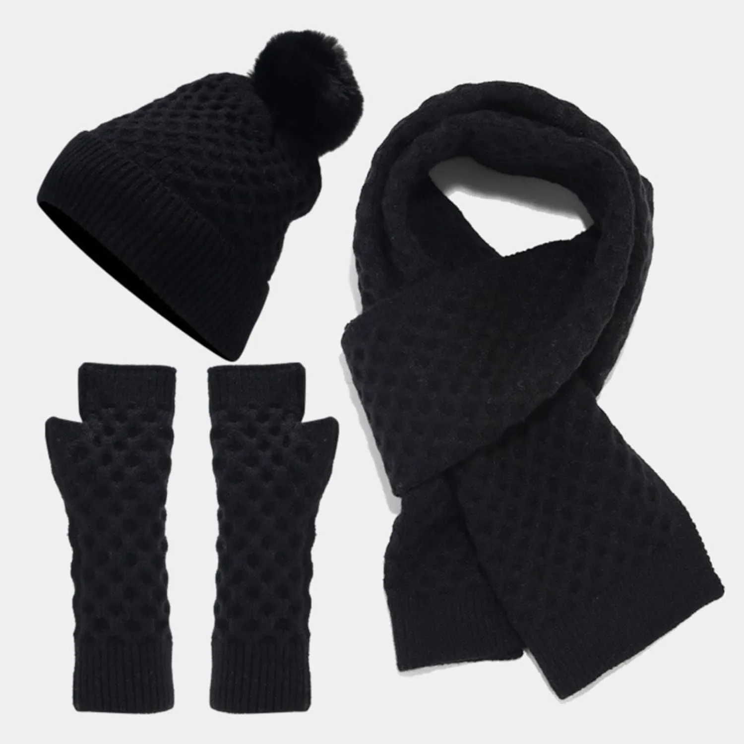 Winter Beanie Hat Scarf Gloves Set for Women Men Beanie Long Scarf Neck Warmer Touchscreen Gloves Scarves Gifts Set