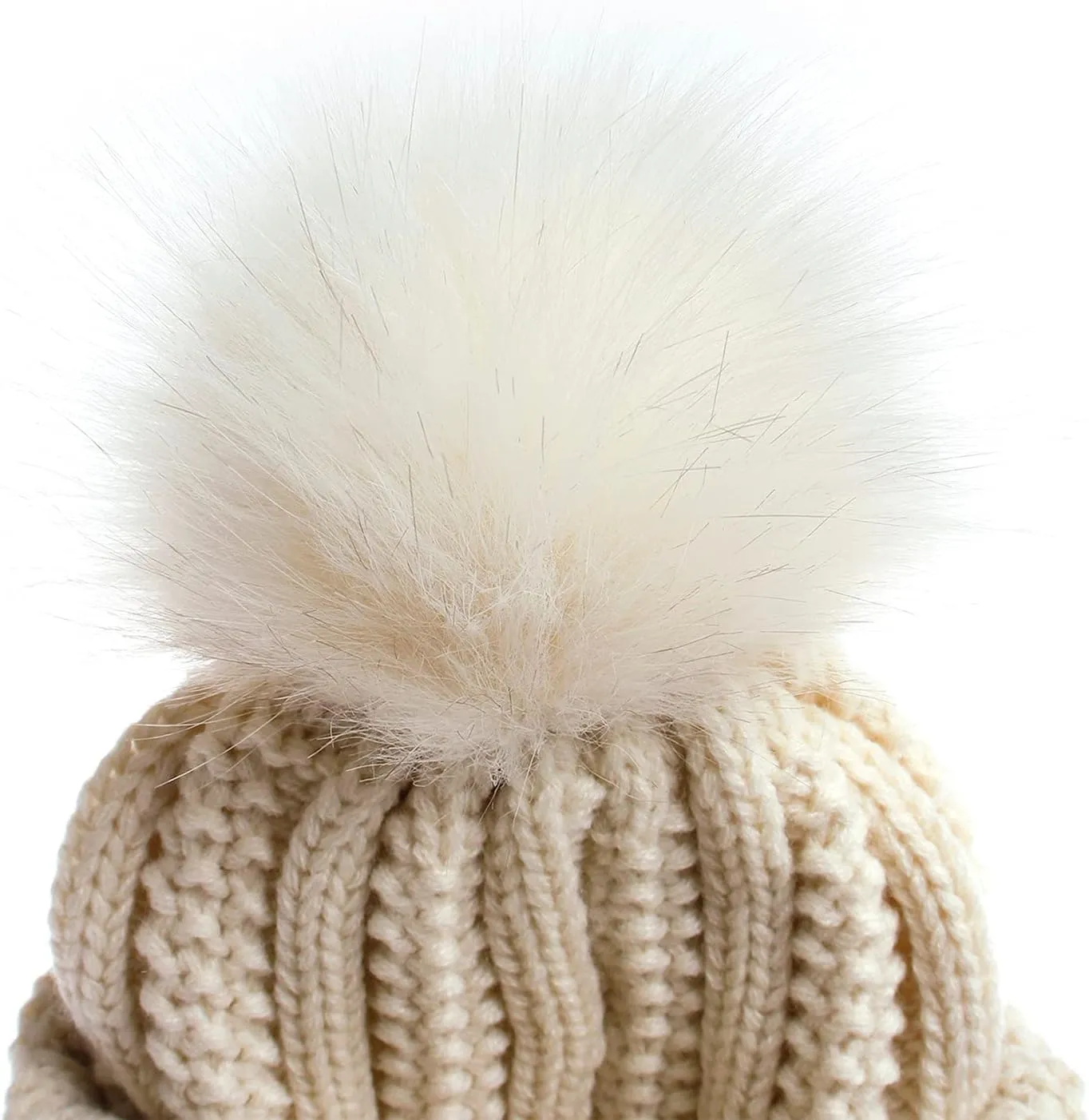 Winter Beanie Hats for Women Warm Cable Knitted Beanies with Pompom Soft Thermal Satin Lined Skull Cap Chunky Hat
