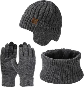 Women Men Winter Warm Beanie Hats Scarf Touchscreen Gloves Scarves Set Knit Skull Ski Caps Neck Warmer for Cold Weather