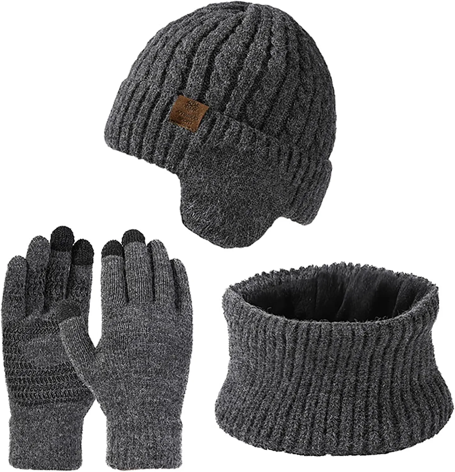 Women Men Winter Warm Beanie Hats Scarf Touchscreen Gloves Scarves Set Knit Skull Ski Caps Neck Warmer for Cold Weather
