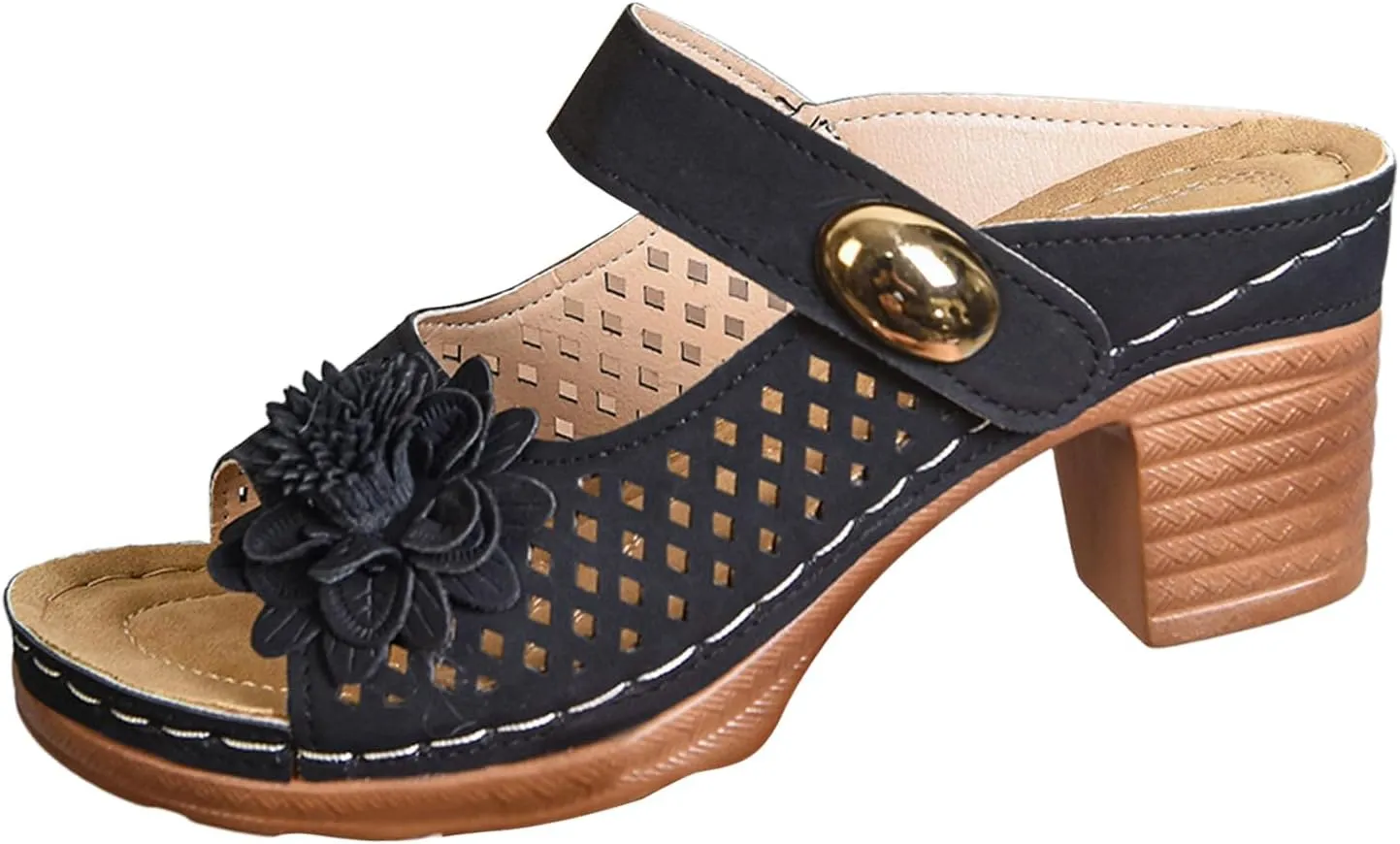 Women Sandals Comfortable Walking Fashionable Thick Heel Sandals For Women Thick Heel Fish Mouth One Word Flower