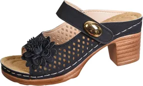 Women Sandals Comfortable Walking Fashionable Thick Heel Sandals For Women Thick Heel Fish Mouth One Word Flower