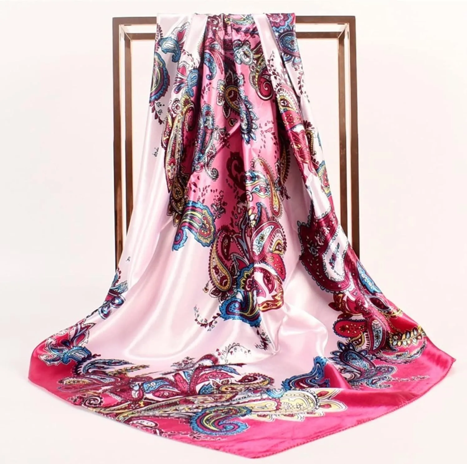 Women Silk Scarfs Lightweight Fashion Scarves Turbans Floral Printed Neckerchief Beach Towel Shawl Hair Wrap