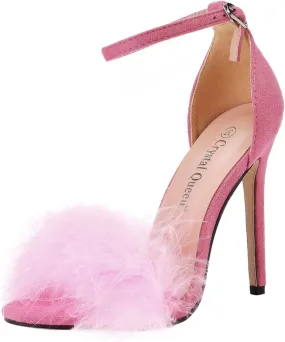 Women Summer Open Toe Sandal Feather Strappy High Heel Shoes High Heels Sexy Women Casual Sandals Heel Open Toe