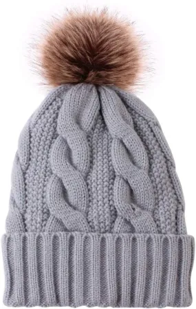 Womens Beanie Hat Fleece Lined Pompom Hat Winter Knitted Beanies Warm Cable Beanie Hat Thick Sports Beanies