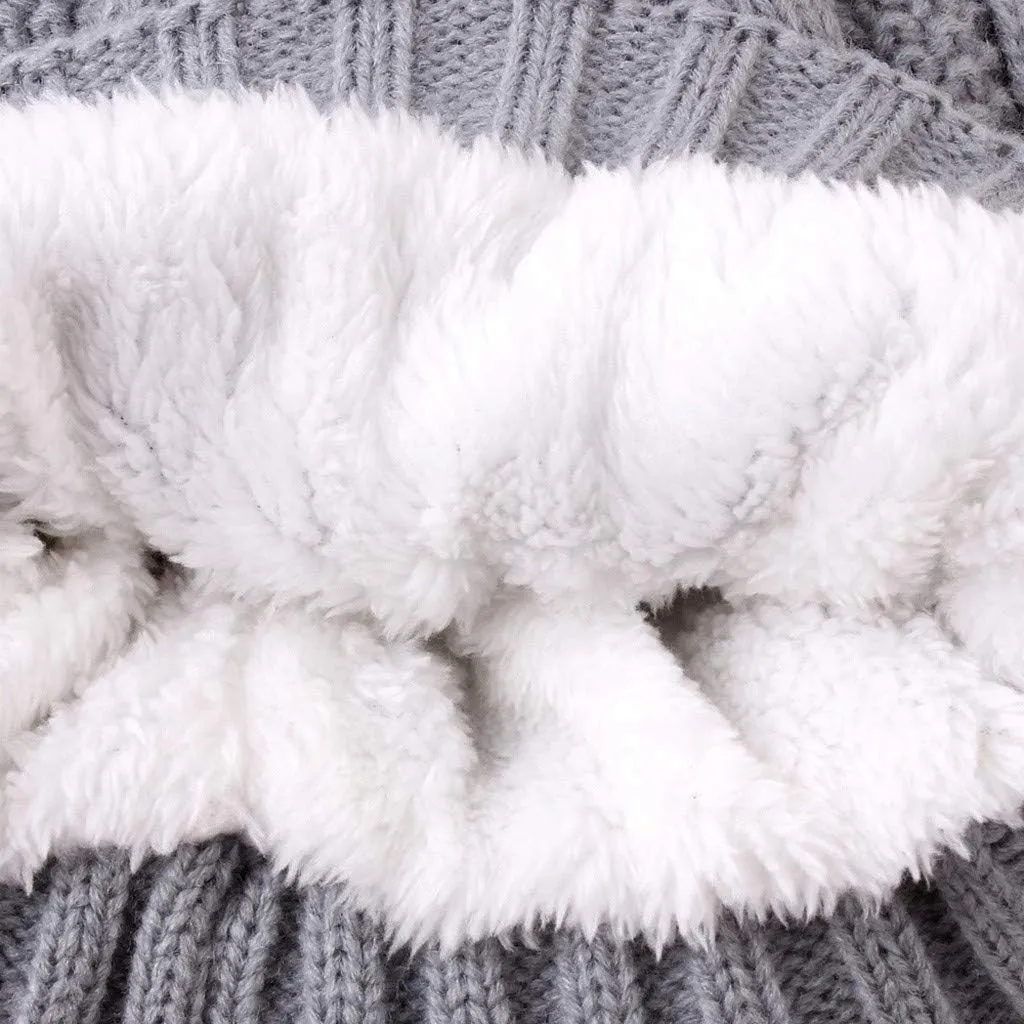 Womens Beanie Hat Fleece Lined Pompom Hat Winter Knitted Beanies Warm Cable Beanie Hat Thick Sports Beanies