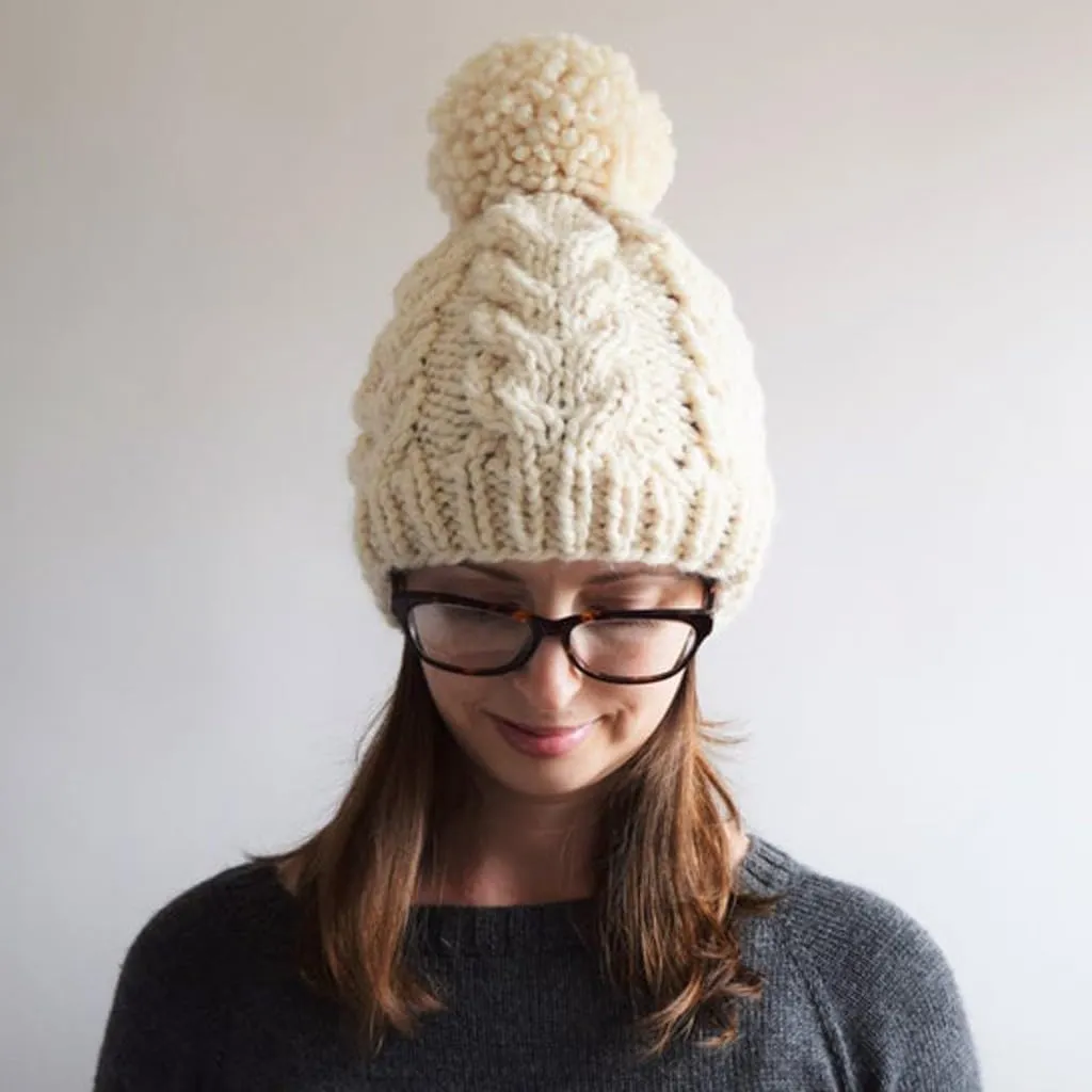 Womens Beanie Hat Fleece Lined Pompom Hat Winter Knitted Beanies Warm Cable Beanie Hat Thick Sports Beanies