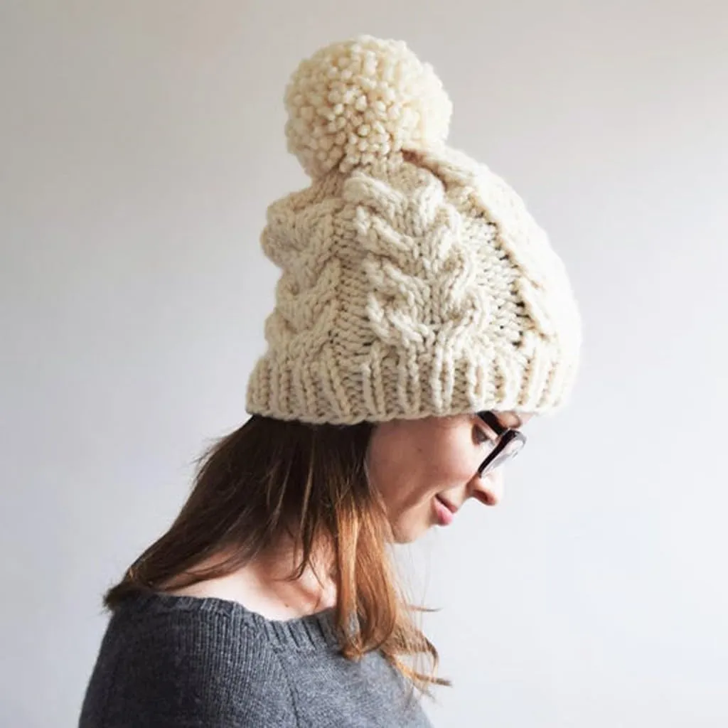 Womens Beanie Hat Fleece Lined Pompom Hat Winter Knitted Beanies Warm Cable Beanie Hat Thick Sports Beanies