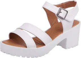 Women's Chunky Shoes Heels Sandals Breathable Casual Fashion Dress Sandals Adjustable Ankle Leather Sandals Women Size 9