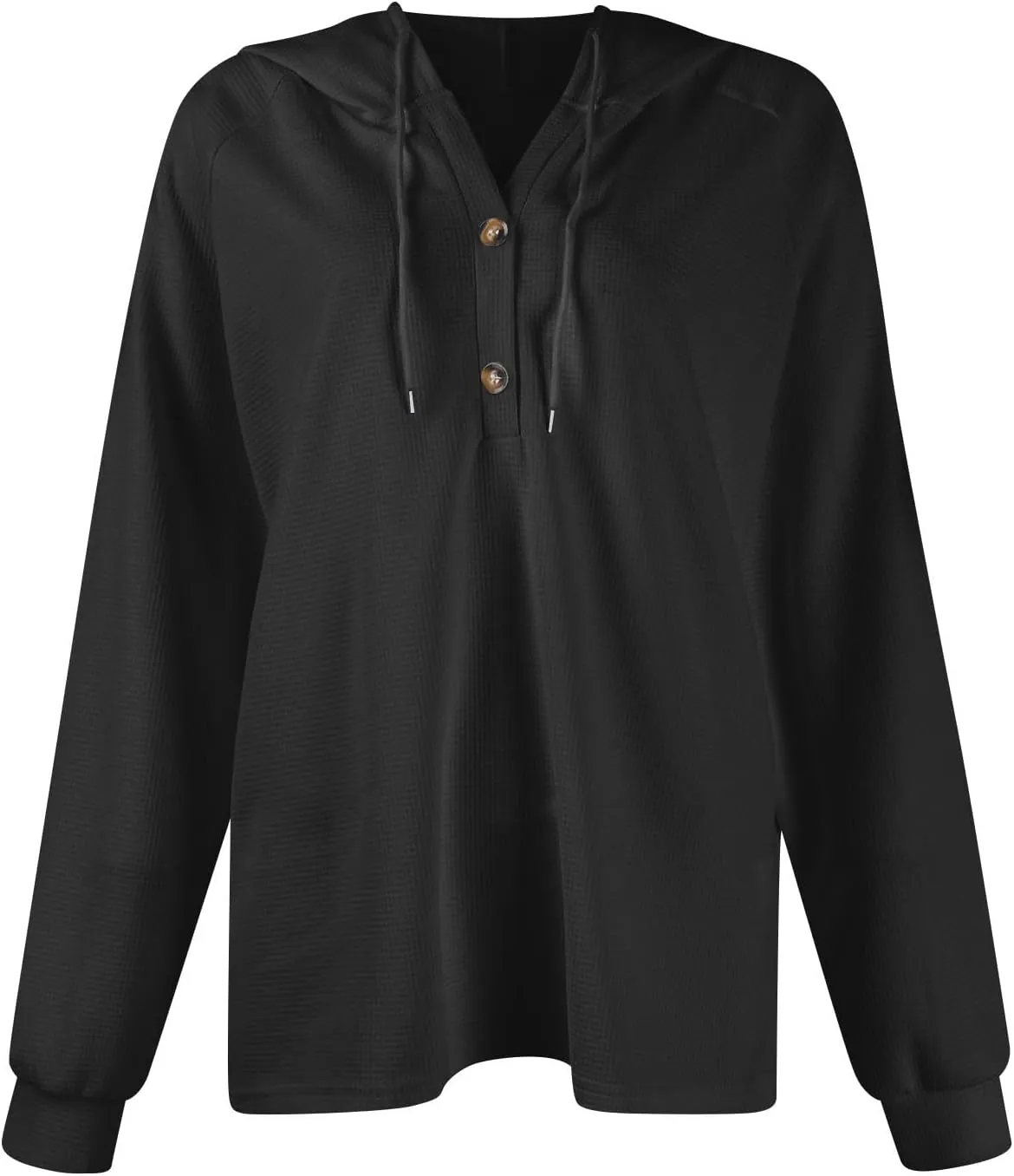Womens Fall Fashion 2024 ButtonDown Henley V Neck Sweatshirts Waffle Drawstring Hoodie Solid Long Sleeve Pullover