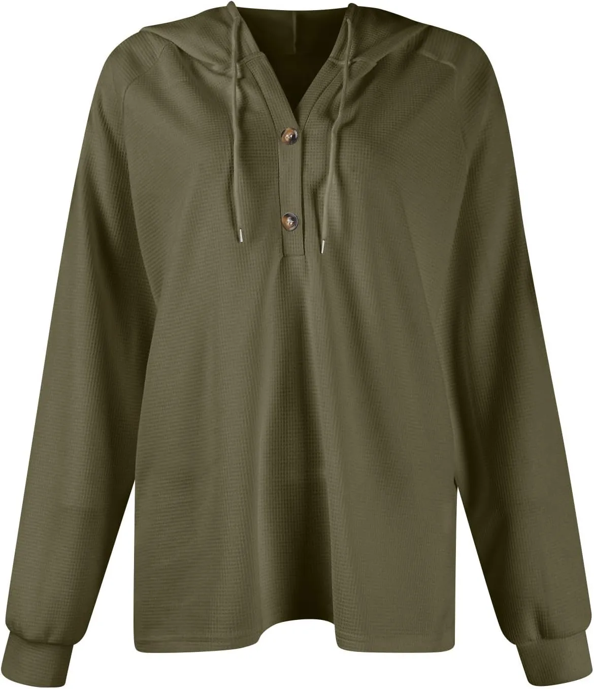 Womens Fall Fashion 2024 ButtonDown Henley V Neck Sweatshirts Waffle Drawstring Hoodie Solid Long Sleeve Pullover