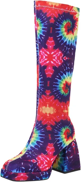 Women's Fashion Mid Calf Boots Snakeskin Print Thigh Platform Boots Chunky Pattern Mid Calf Sock Boot Heels Women