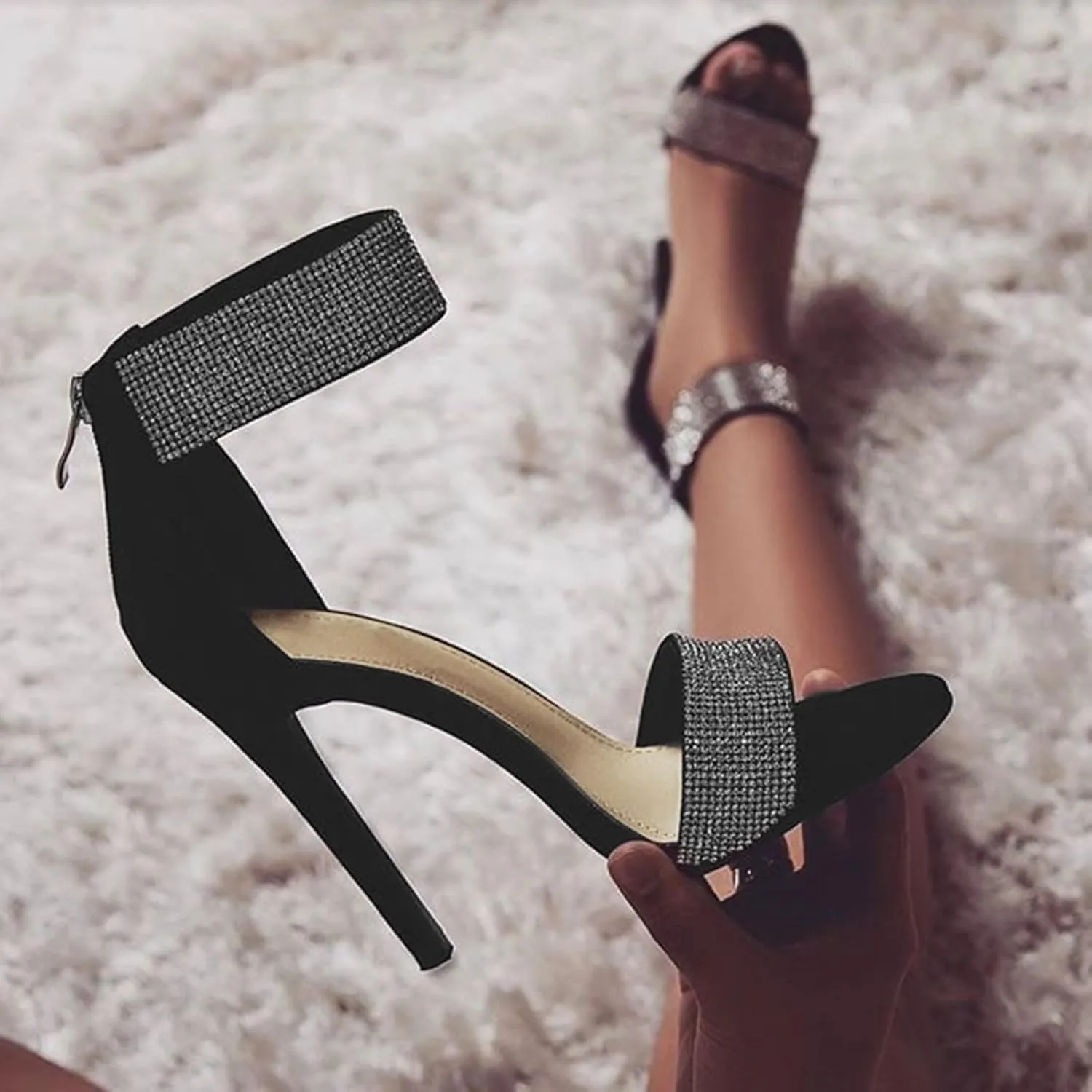 Womens Heel Dress Shoes Ladies Diamonds Heel for Wedding Party Dress High Fasion Sexy Chunky Sandal