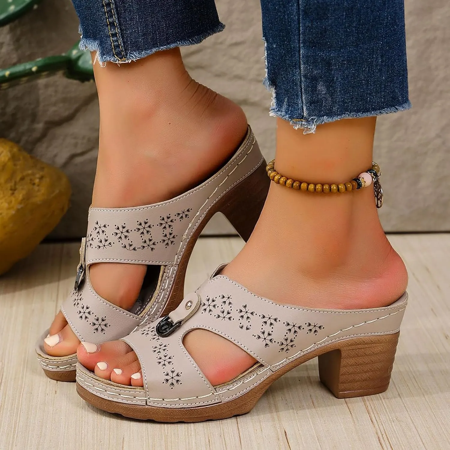 Women's Heeled Sandals Ladies' Open Toe Thick Heeled Sandals With A Fish Mouth Large Size Summer European And Heels