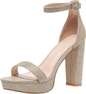 Women's Heels Pumps Women's Platform Chunky High Heels Opentoe Block Ankle Strap Dress Bridal Party Wedding Shoes