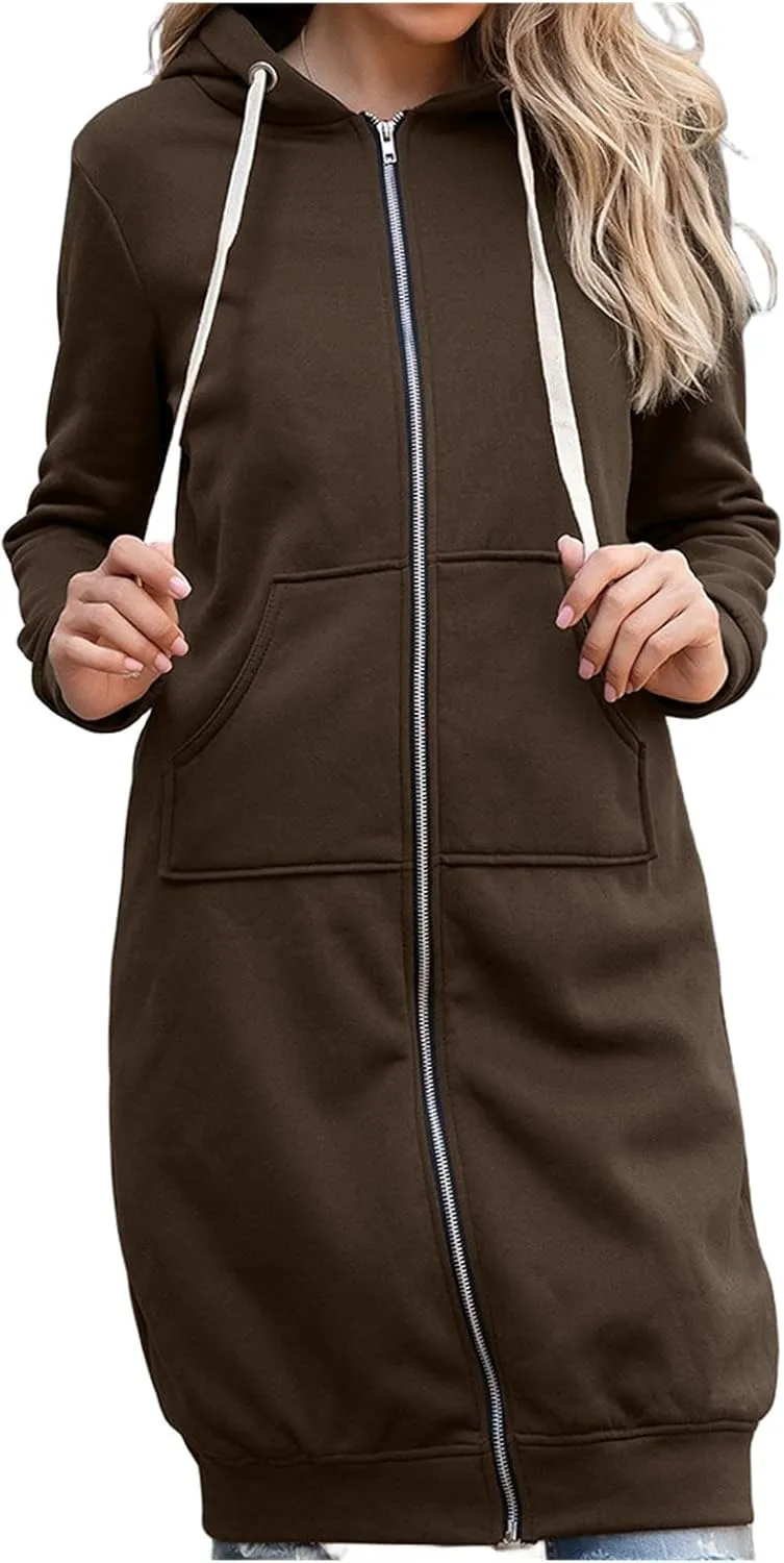 Womens Hoodies Casual Zip Up Hooded Jacket Oversized Drawstring Mid Length Sweatshirt with Pockets 2024 Fall