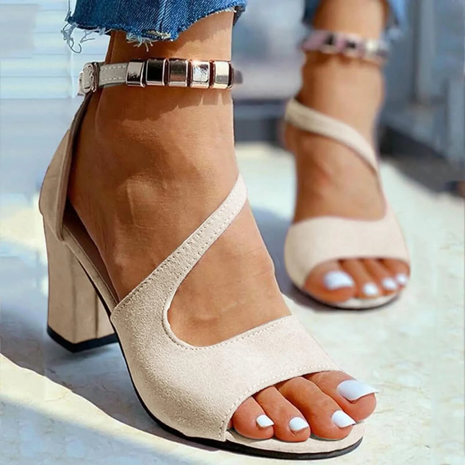Women's Leather Sandals Fashion High-Heeled Gold Summer With Women Sandals