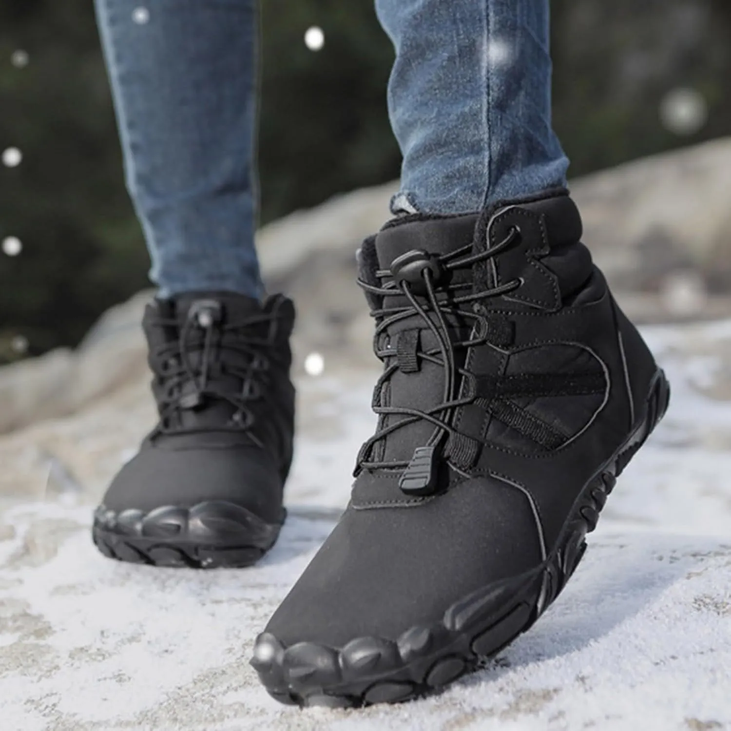 Womens Mens Snow Boots Warm Fur Lined Casual Winter Hiking Boots Anti-Slip Women Men Winter Boots Waterproof Backpacking Boots Outdoor Walking Shoes For Ladies Ankle Boots with Drawstring