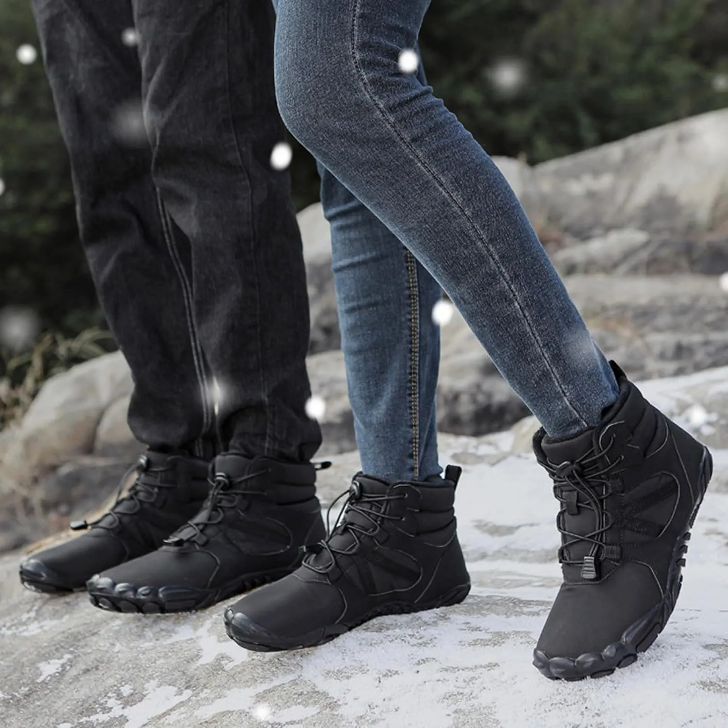 Womens Mens Snow Boots Warm Fur Lined Casual Winter Hiking Boots Anti-Slip Women Men Winter Boots Waterproof Backpacking Boots Outdoor Walking Shoes For Ladies Ankle Boots with Drawstring