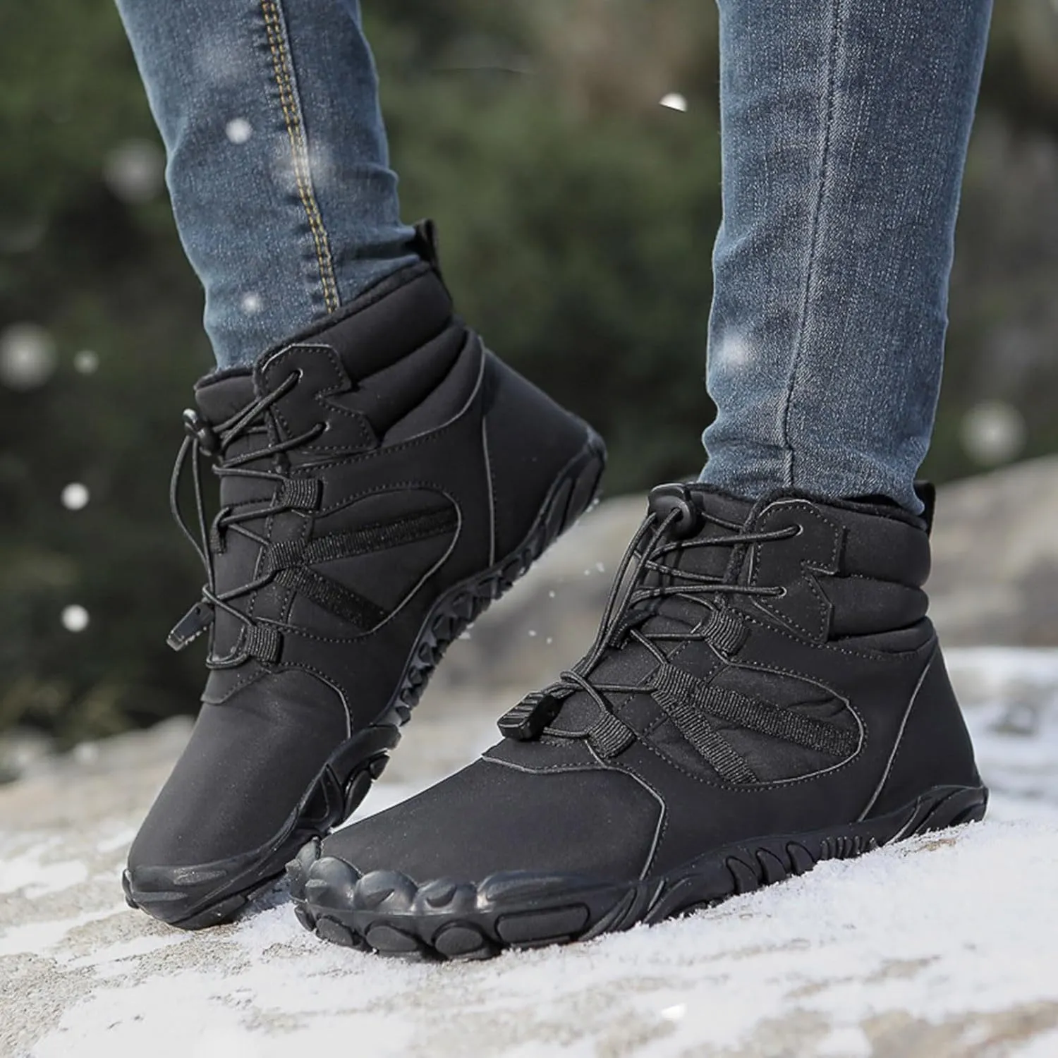 Womens Mens Snow Boots Warm Fur Lined Casual Winter Hiking Boots Anti-Slip Women Men Winter Boots Waterproof Backpacking Boots Outdoor Walking Shoes For Ladies Ankle Boots with Drawstring