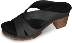 Women's Open Toe Heeled Sandals Slip On Slippers Chunky Mid Heel Summer Casual Comfortable Slide Walking Shoes Backless Mules Adjustable Ankle Strap