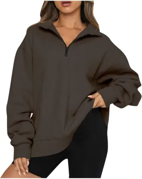 Womens Oversized Sweatshirts Hoodies Half Zip Long Sleeve Trendy Pullover Fall Fashion Outfits 2024 Y2k Clothes