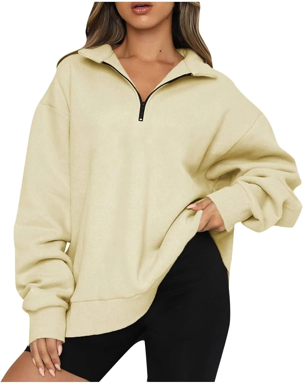 Womens Oversized Sweatshirts Hoodies Half Zip Long Sleeve Trendy Pullover Fall Fashion Outfits 2024 Y2k Clothes